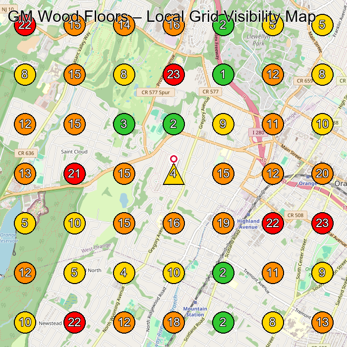 GM Wood Floors Wood Floor Refinishing Service GeoGrid ranking map for City of Orange NJ